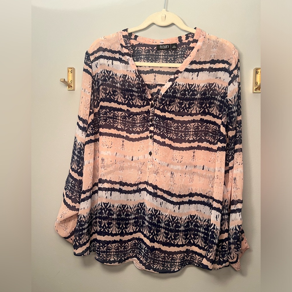 Sanctuary Peach & Navy Printed V-Neck Blouse